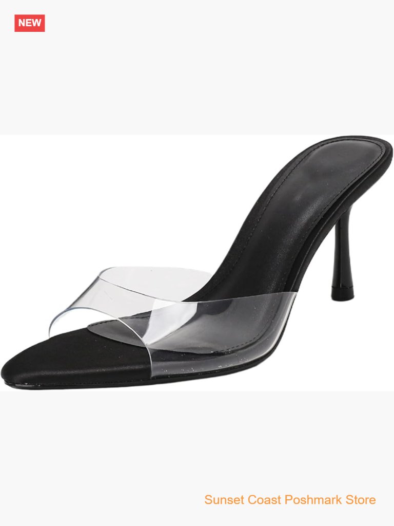 Clear Backless Stilettos Heel Sandals Pointed Open Toe Slip On High Heel Dress